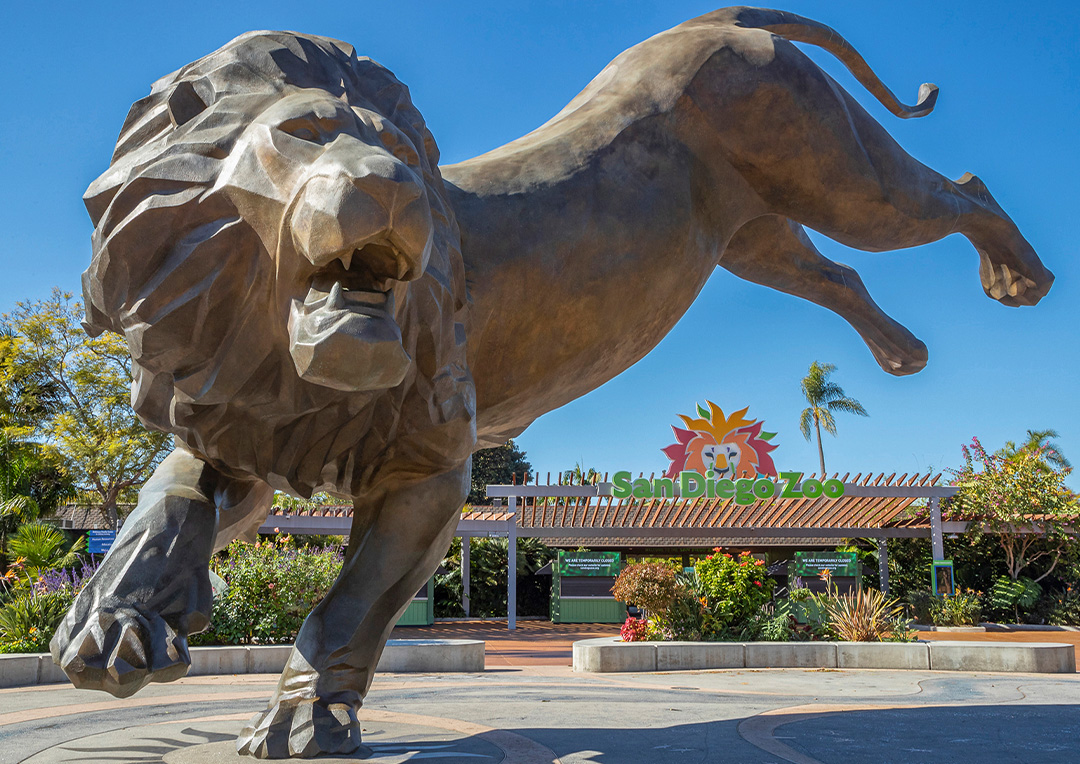 Rex the Lion statue in front of the San Diego Zoo